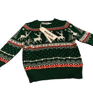 🟢Abollria Ugly Christmas Reindeer Snowflakes Sweater Pullover Green 2T🟢